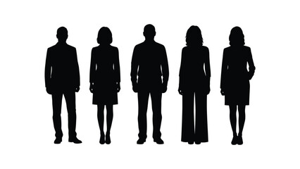 Group of Five Business People Standing Silhouettes Vector Illustration