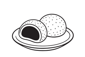 A clean black and white vector of mochi food, created in simple style to represent traditional dessert culture, softness, and modern minimalist illustration concept.
