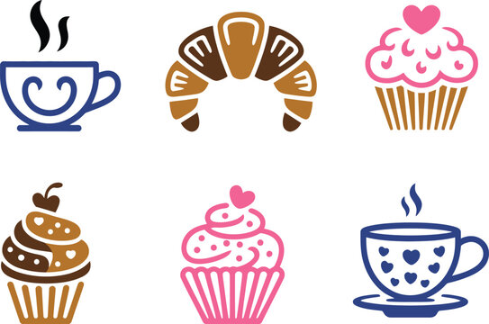 Delicious breakfast treats with coffee, croissant, and cupcakes for cafe branding