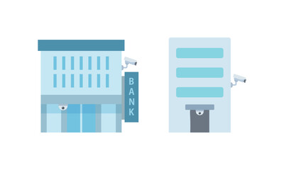 監視カメラと銀行・マンションのイラスト