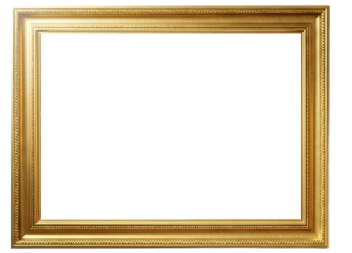Ornate Gold Picture Frame with Abstract Golden Geometric Design and Faux Wood Grain Texture Isolated On Transparent Background