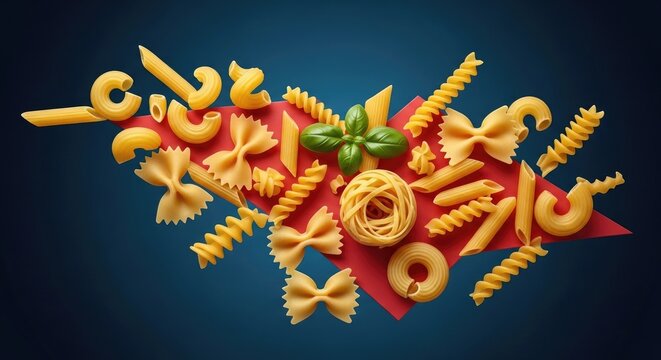 Geometric Abstraction: Pasta Shapes Transforming into Culinary Landscape