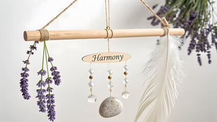 A handmade mobile of dried lavender hanging for decoration