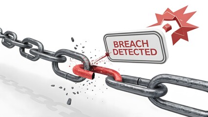 A red broken link in a chain symbolizing a security breach