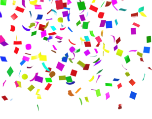 A 3D render of falling colorful confetti, mixed shapes, isolated on transparent background, PNG