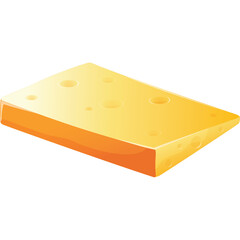 A Slice of Swiss Cheese with Holes on a Transparent Background with Yellow and Orange Tones Illuminated by Soft Light Creating a Realistic 3D Rendered Food Item