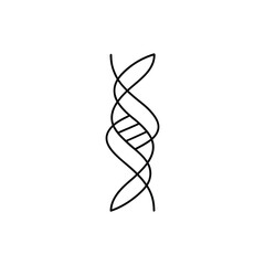 Organic single line illustration of a DNA double helix, representing genetics, biology, and the code of life. A minimalist, slightly imperfect hand-drawn icon for science and biotechnology