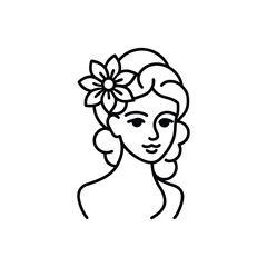 Elegant woman's profile with a flower in her hair, minimalist line art illustration