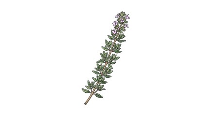Minimalist Line Art Illustration of Thyme Sprig and Flower Bud