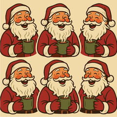 Laughing Santa Holding Cocoa Mug Retro Christmas Vector Design

