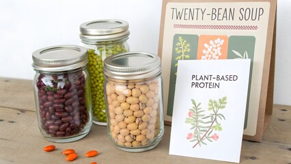 Assortment of Heirloom Beans in Glass Jars with Labels