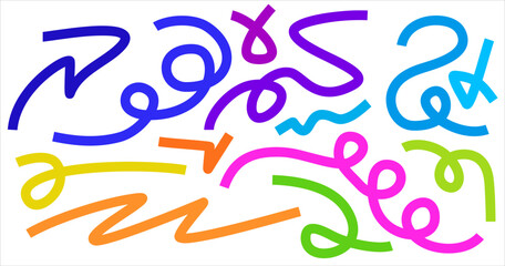 Abstract Color Gradient Shapes Set. Vector Graphic with Wavy Lines in solid Colors. Colorful Fluid Wave Pattern. Squiggly Design Elements.