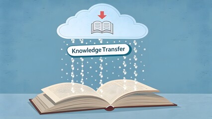 Book receiving knowledge raining down from a digital cloud