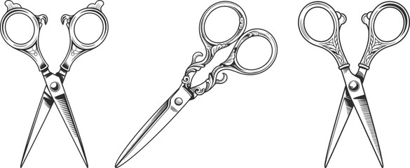 Vintage Scissors Set Vector Illustration.