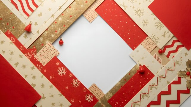 Elegant Christmas Paper Craft Background with Holiday Ornaments and Copy Space