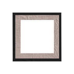 Fototapeta premium Square black picture frame with a beige linen fabric mat, isolated on a white background. 