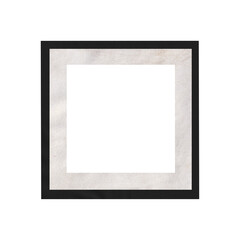 Fototapeta premium Square black picture frame with a mottled white and grey textured mat, isolated on a white background. 