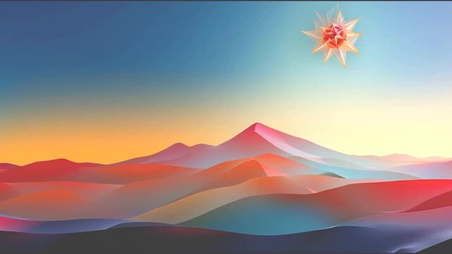 砂漠の世界と太陽と花のモチーフ、幻想的で御伽話の世界のような風景