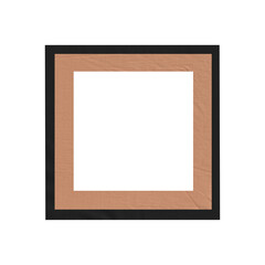 Fototapeta premium Modern Black Square Photo Frame with Brown Wood Grain Mat, Isolated on White Background