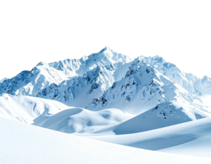 Majestic snow-capped mountains against a clear blue sky, serene winter landscape