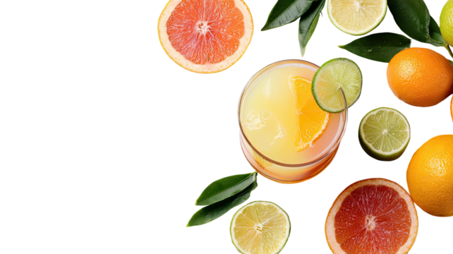 Citrus drink & fruit slices with dark backdrop - Powered by Adobe