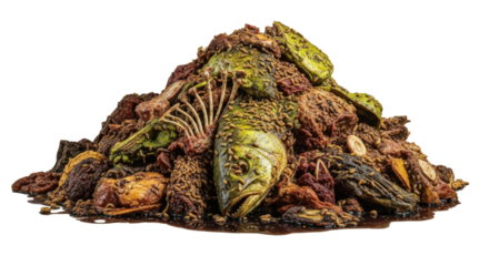 Pile Of Fried Seafood And Fish With Spices Isolated On Transparent Background