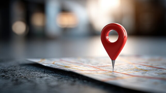 Red pin marked on a map indicating a specific location and enhancing navigation and geographical awareness
