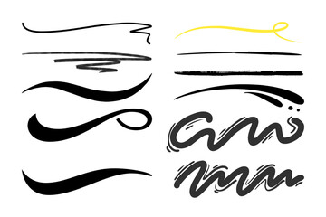 A transparent collection of colorful hand-drawn doodle underlines on a white background for creative illustration projects and graphic design elements.