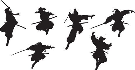 Leaping and Acrobatic Samurai Silhouette Collection © Dreamfly