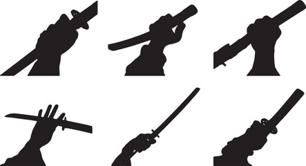 Samurai Katana Grip and Hand Position Silhouette Icons