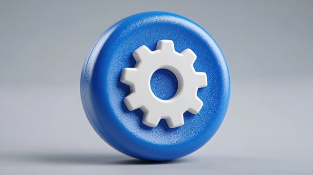 Blue and white gear wheel symbolizing adaptive performance layer icon concept representing mechanism and functionality