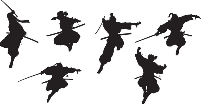 Leaping and Acrobatic Samurai Silhouette Collection