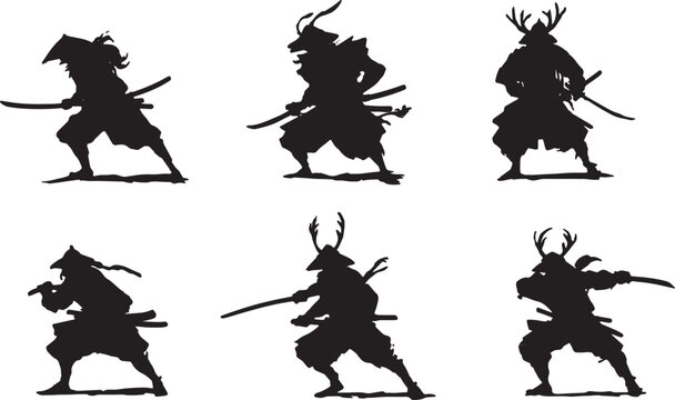Samurai Kiai (Battle Cry) Pose Silhouette Set