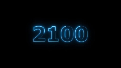 2100 Sal neon number text icon background animation. Happy new year 2066 background 4k video.	