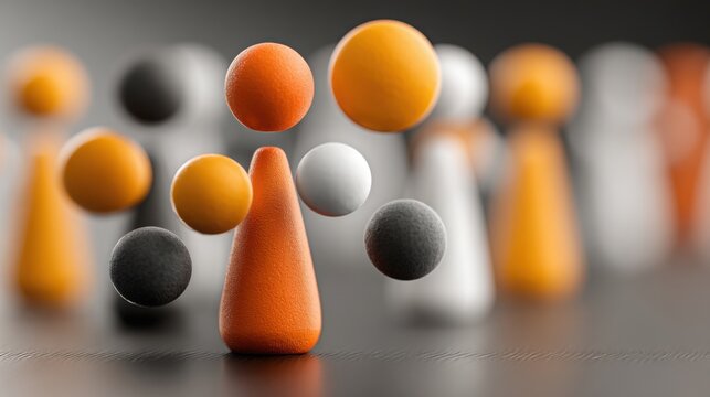 Diverse group of people dressed in orange and white collaborating together in a dynamic and engaging environment
