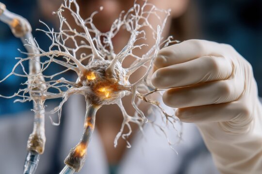 Intricate neuron structure illuminated by bioluminescent connections as a representation of synaptic pathways in advanced neurobiology research captured with clarity