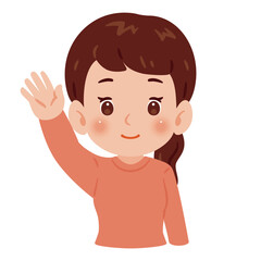 片手を高く上げた女性　上半身イラスト／Upper Body Illustration of Woman Raising One Hand High