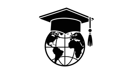a globe wearing a graduation cap symbolizing global education and learning, isolated on white background 