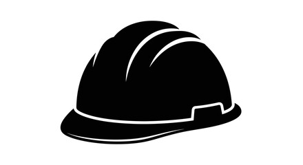 a black silhouette of a hard hat used for construction safety, isolated on white background 
