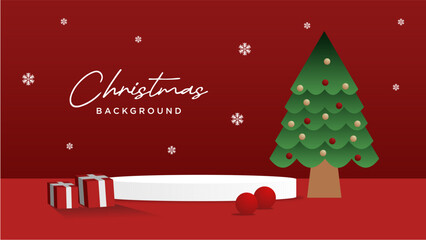 Naklejka premium Christmas Tree Red Podium Scene