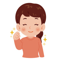 元気で笑顔な女性　上半身イラスト／Upper Body Illustration of Energetic Smiling Woman with Bent Arm Fist Pump