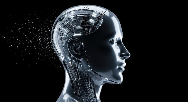 Innovative robot head showcasing advanced technology in artificial intelligence and robotics design