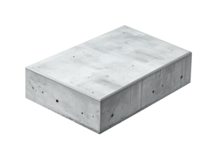 A smooth rectangular concrete block, isolated on black, subtly lit, isometric view