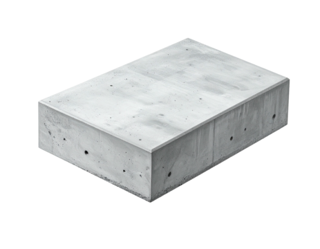 A smooth rectangular concrete block, isolated on black, subtly lit, isometric view