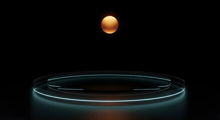 Empty Glass Podium with Blue and Orange Spotlight Background