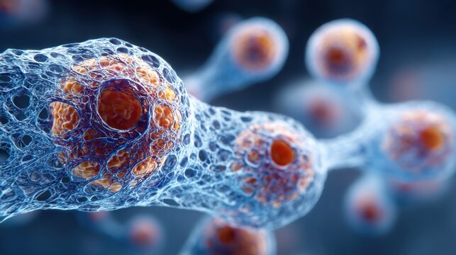 Close-up view of a cell highlighting cellular structure and functionality in biological systems and life processes