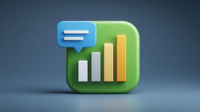 Green and blue icon depicting a bar chart within a speech bubble signifying esg index information in chat