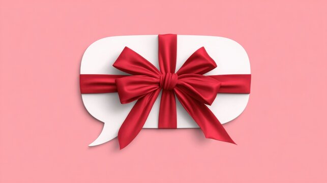 Red bow decorated on a white speech bubble representing the concept of gift drop in digital chat communication