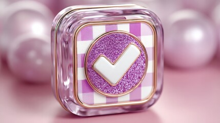 Pink and white check mark icon representing order completion in a chat environment for enhanced user interaction