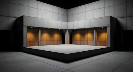 Futuristic Purple Neon Light Stage with Hexagonal Platform